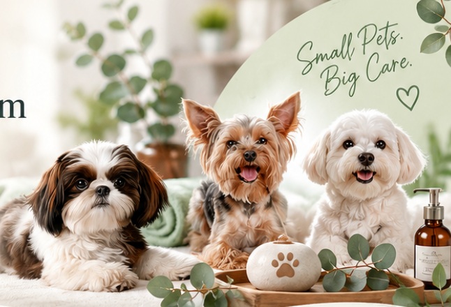 Small dogs relaxing in a spa-inspired illustrative image